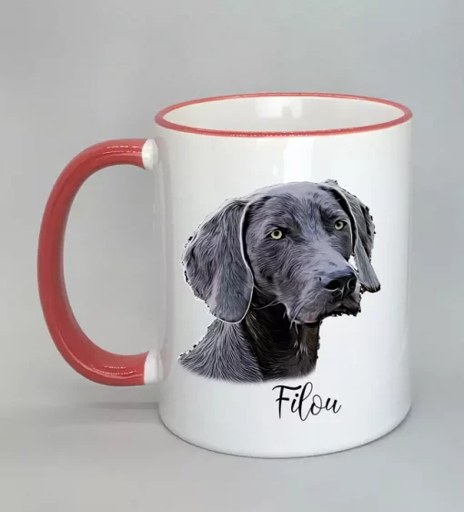 Cartoon-Style Tasse mit Hundemotiv Rand rot