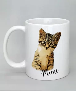 Keramiktasse mit Katzenmotiv weiß
