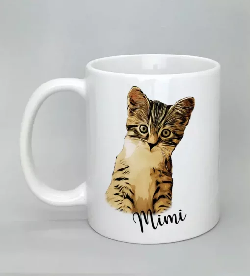 Keramiktasse mit Katzenmotiv weiß