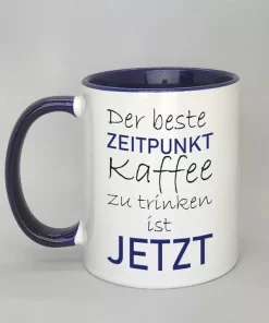 Spruchtasse der beste Zeitpunkt Innenseite dunkelblau