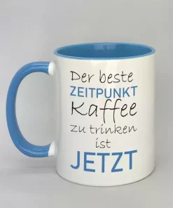 Spruchtasse der beste Zeitpunkt Innenseite hellblau