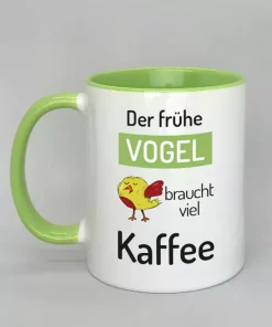 Spruchtasse Der frühe Vogel Innenseite hellgrün