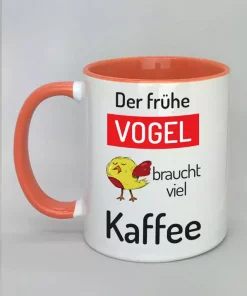 Spruchtasse Der frühe Vogel Innenseite rot