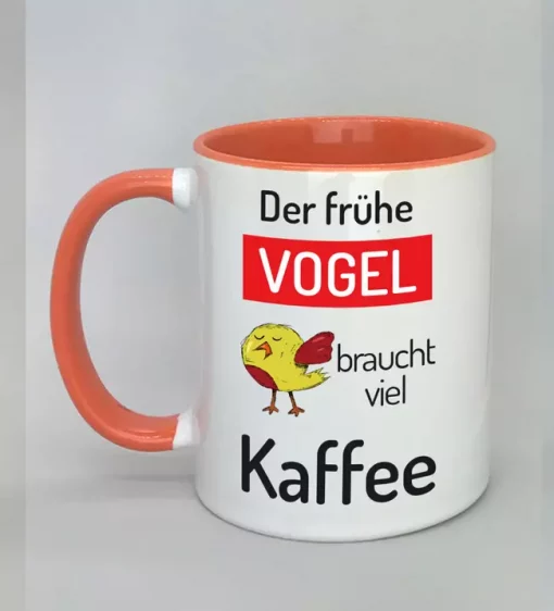 Spruchtasse Der frühe Vogel Innenseite rot