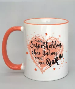 Spruchtasse Superheld Papa Rand orange