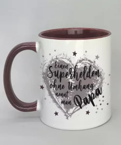 Spruchtasse Superheld Papa Innenseite bordeaux