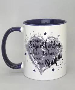 Spruchtasse Superheld Papa Innenseite dunkelblau