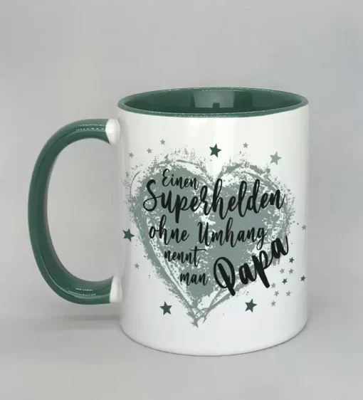 Spruchtasse Superheld Papa Innenseite dunkelgrün