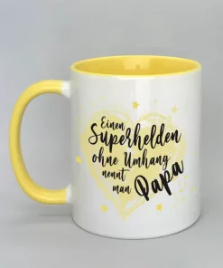 Spruchtasse Superheld Papa Innenseite gelb