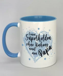 Spruchtasse Superheld Papa Innenseite hellblau