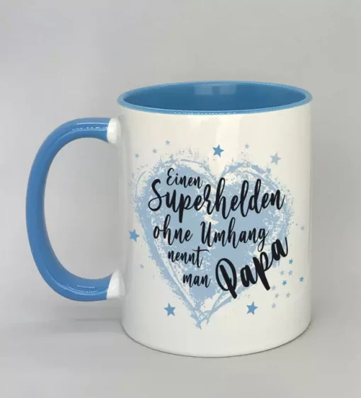 Spruchtasse Superheld Papa Innenseite hellblau