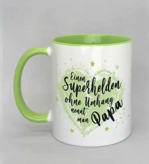 Spruchtasse Superheld Papa Innenseite hellgrün