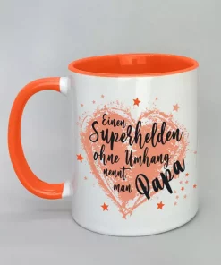 Spruchtasse Superheld Papa Innenseite orange