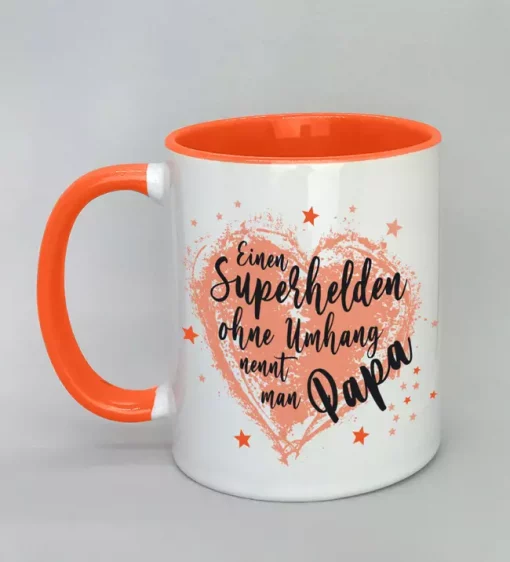 Spruchtasse Superheld Papa Innenseite orange