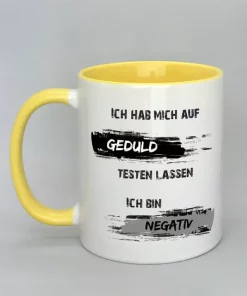 Spruchtasse Geduldstest Innenseite gelb