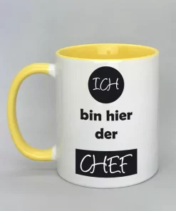 Spruchtasse Ich bin hier der Chef Innenseite gelb