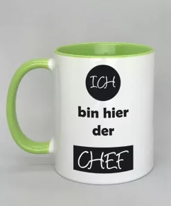 Spruchtasse Ich bin hier der Chef Innenseite hellgrün
