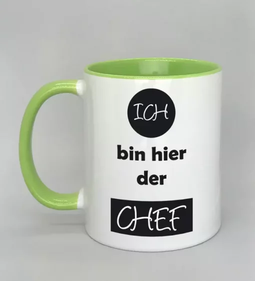 Spruchtasse Ich bin hier der Chef Innenseite hellgrün