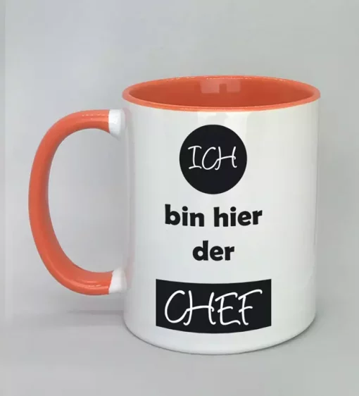 Spruchtasse Ich bin hier der Chef Innenseite rot