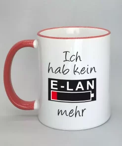 Spruchtasse Ich hab kein E-LAN mehr Rand rot