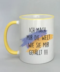 Keramiktasse Ich mach mir die Welt Rand gelb