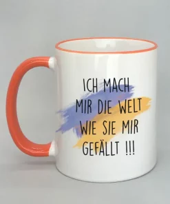 Keramiktasse Ich mach mir die Welt Rand orange