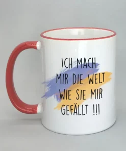 Keramiktasse Ich mach mir die Welt Rand rot