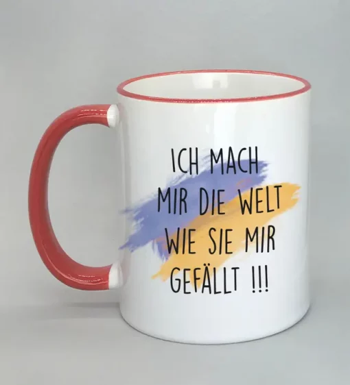 Keramiktasse Ich mach mir die Welt Rand rot