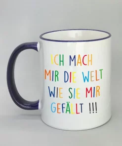 Keramiktasse Ich mach mir die Welt Rand dunkelblau