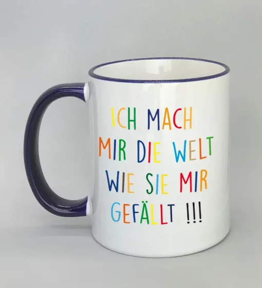 Keramiktasse Ich mach mir die Welt Rand dunkelblau