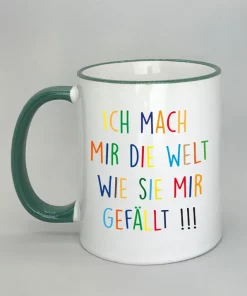 Keramiktasse Ich mach mir die Welt Rand dunkelgrün