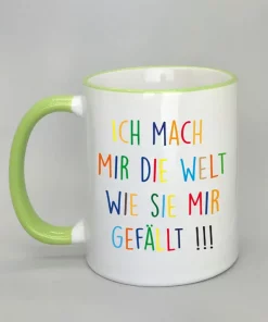 Keramiktasse Ich mach mir die Welt Rand hellgrün