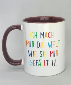 Keramiktasse Ich mach mir die Welt Innenseite bordeaux