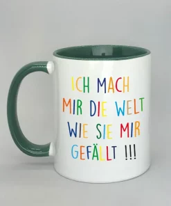 Keramiktasse Ich mach mir die Welt Innenseite dunkelgrün