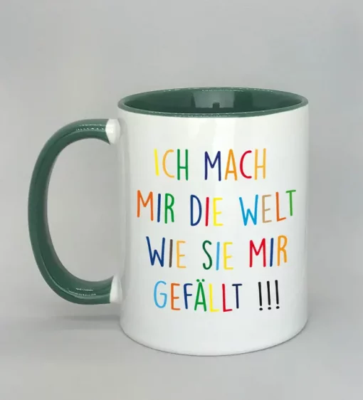 Keramiktasse Ich mach mir die Welt Innenseite dunkelgrün