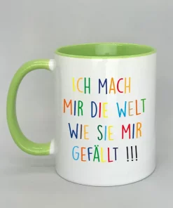 Keramiktasse Ich mach mir die Welt Innenseite hellgrün