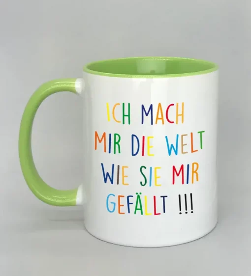 Keramiktasse Ich mach mir die Welt Innenseite hellgrün