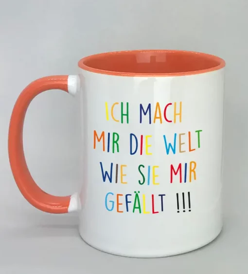 Keramiktasse Ich mach mir die Welt Innenseite rot