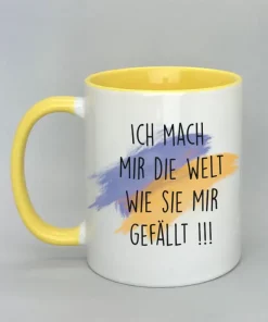 Keramiktasse Ich mach mir die Welt Innenseite gelb