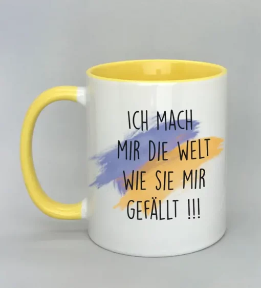 Keramiktasse Ich mach mir die Welt Innenseite gelb