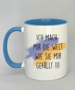 Keramiktasse Ich mach mir die Welt Innenseite hellblau