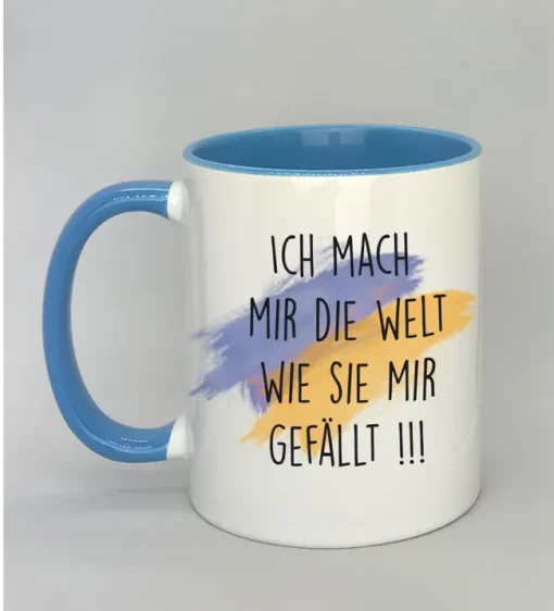Keramiktasse Ich mach mir die Welt Innenseite hellblau