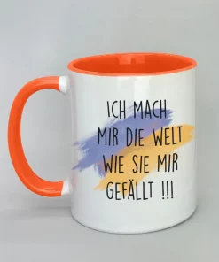Keramiktasse Ich mach mir die Welt Innenseite orange