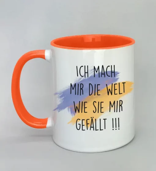 Keramiktasse Ich mach mir die Welt Innenseite orange