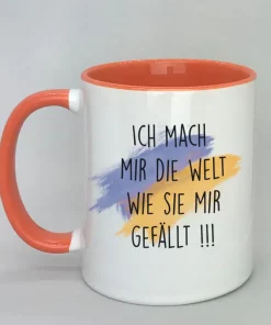 Keramiktasse Ich mach mir die Welt Innenseite rot