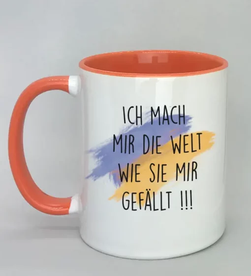 Keramiktasse Ich mach mir die Welt Innenseite rot