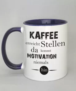 Spruchtasse Kaffee erreicht Stellen Innenseite dunkelblau