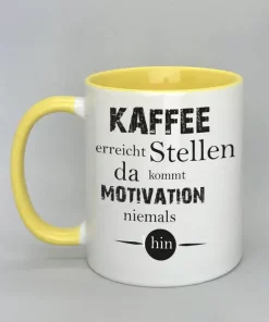 Spruchtasse Kaffee erreicht Stellen Innenseite gelb