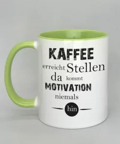 Spruchtasse Kaffee erreicht Stellen Innenseite hellgrün