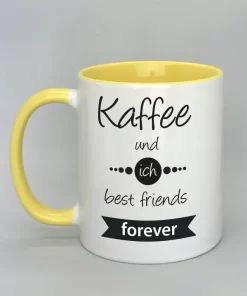 Spruchtasse Kaffee und ich best friends forever Innenseite gelb